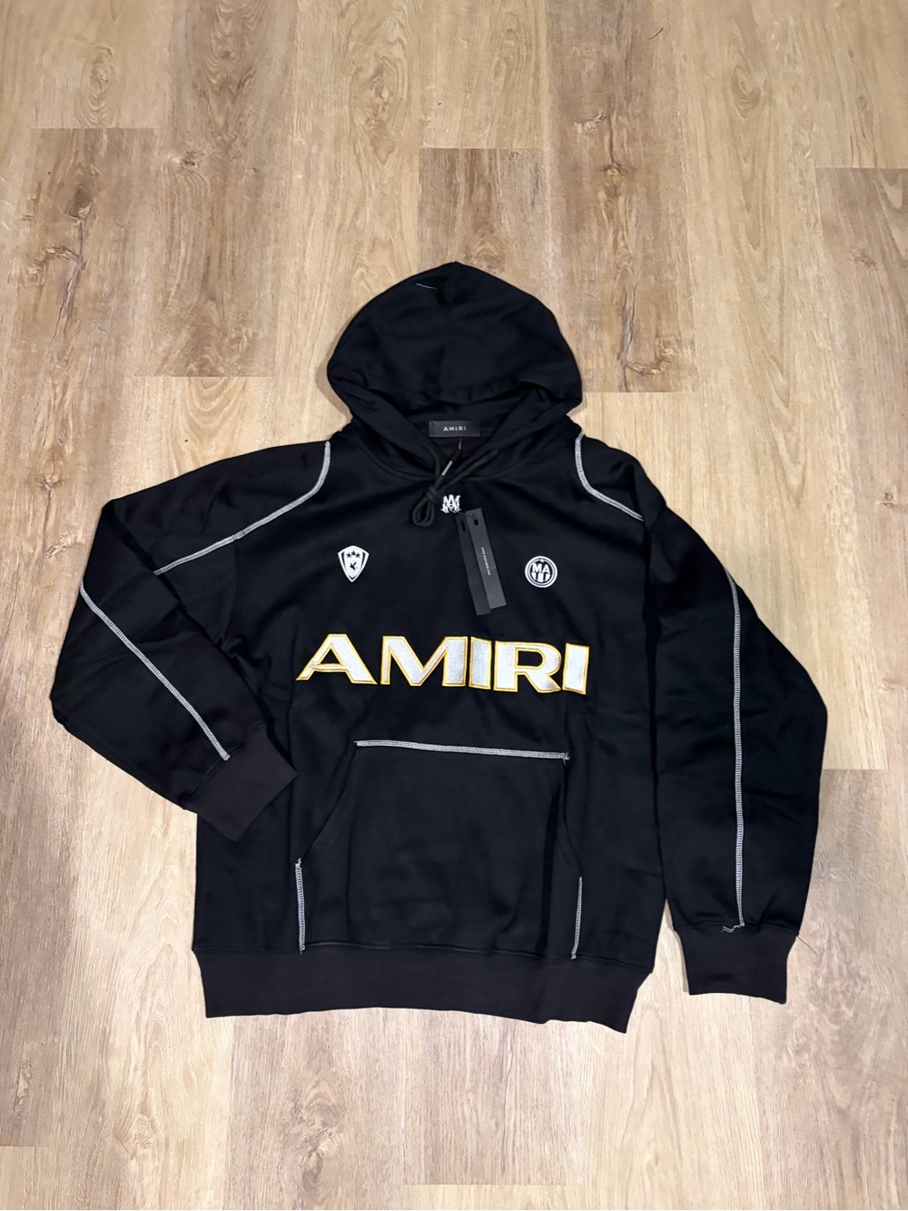 AMIRI Black Crewneck Hoodie with Gold Logo